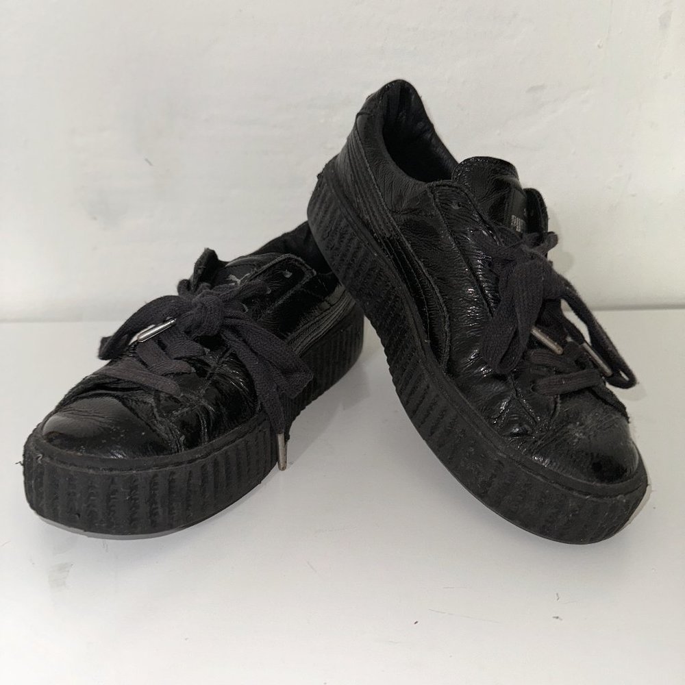 Fenty X Puma Womens Creeper Wrinkled Patent Black Leather Shoes